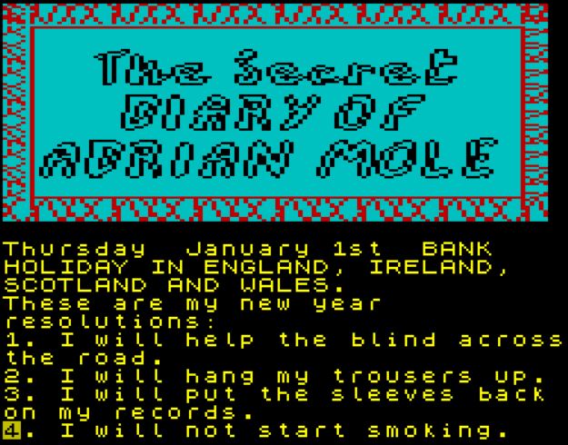 The Secret Diary of Adrian Mole - ZX Spectrum game screenshot (1985) by Level 9 Computing